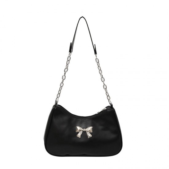 New Fashion Women's Shoulder Handbag with Bow Hardware Decoration Solid Color All-Match Design New Fashion Women's Shoulder Handbag with Bow Hardware Decoration Solid Color All-Match Design
